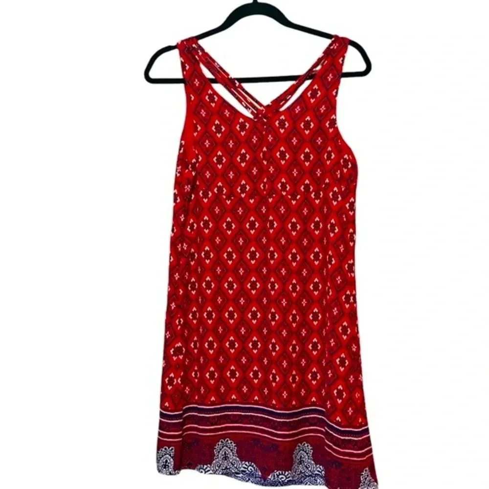 Skies Are Blue Pink Geometric Print Sleeveless Mini Dress Womens XS